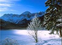 Il lago di Tovel in inverno, ricoperto dalla neve del Trentino
